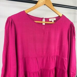 Andree by Unit Fuchsia Tiered Baby Doll Top with 3/4 Sleeves Size Large